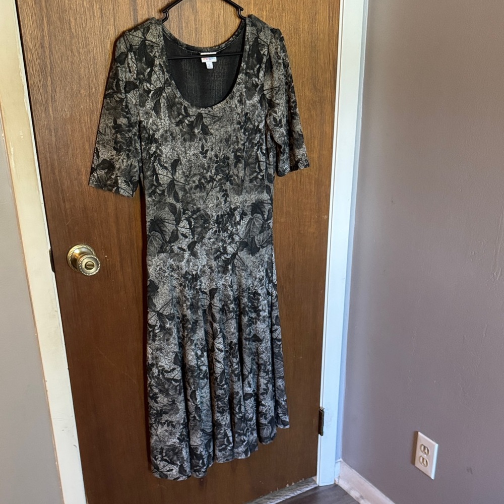 LuLaRoe Black and Gray Floral Long Sleeve Dress